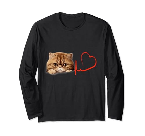 Exotische Kurzhaar Katze My Heartbeat EKG Lustige Katzen My Cardio Langarmshirt