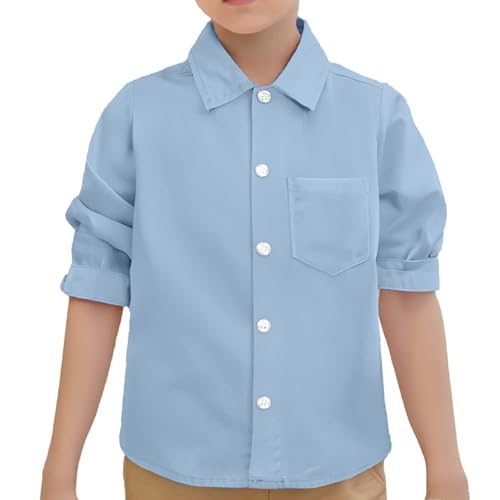Camisa de Manga Larga con Solapa y Botones para Niños Pequeños y (Blue, 12-18 Months)
