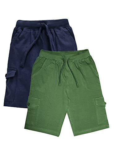 Image of KiddoPanti Boys Knit Solid Cargo Shorts Pack of 2 | 100% Cotton | Comfortable Rib Waistband | 2 Front Pockets & 2 Cargo Pockets | Sport Bermuda Half Pant for Boys