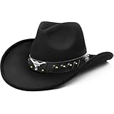 WQWOVRVO Cowboy Hats for Women/Mens Straw Wide with Felt-Fedora Brim Western Cowboy Hat for Womens (US, Alpha, One Size, A-Black)