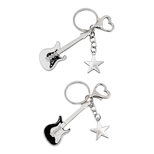 KRYMSON Lot de 2 porte-clés en forme de guitare - Accessoire de personnalisation rétro - Chaîne punk - Pour homme et femme - Pendentif en métal (noir, blanc),...
