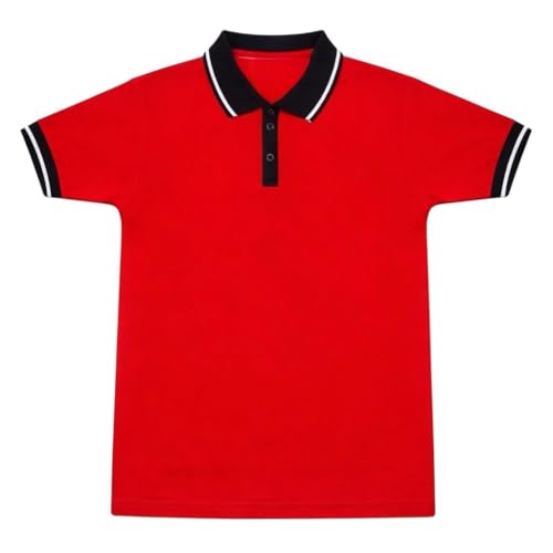 Image of Boys School Uniform Set | Red Polo T-Shirt & Navy Track Pant | Soft Cotton Fabric | Comfortable Daily School Wear for Kids
