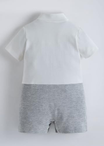 Image of Hopscotch Boys Cotton Bow Embellished Romper in White Color