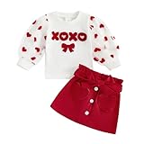 Material : Coton Geagodelia Ensemble de Vêtements Bébé Fille Enfant 2PCS Jupe à Boutons et Haut Pull Manches Longues en Tricot Côtelé à Volants Tenue Set Chic d \'Automne Hiver (Rouge Cœur, 6-9 Mois)
