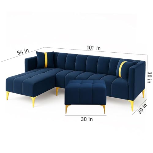 Image of Sleepify Livingstyle 6 Seater LHS L Shape Sofa Set with Centre Table (Blue)