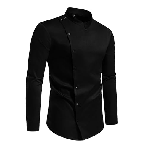 Zanisouta Camiseta de manga larga para hombre, camisa casual japonesa steampunk, sudadera gótica, punk, retro, victoriana, renacimiento, cosplay, carnaval, festiva, camisa medieval, P negro., L