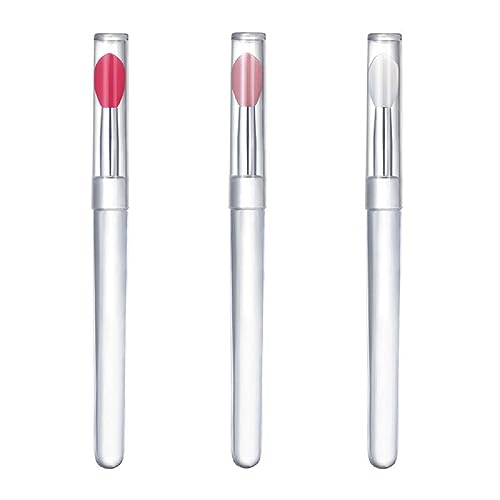3 Stück Silikon-Lippenpinsel Mit Deckel Augenbrauen Lippenstift Schönheits Make-Up Pinsel Professioneller Werkzeug-Applikator Zum Auftragen Von Lipgloss Maske Lidschatten