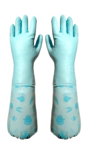 Image of Reusable Heavy Duty Hand gloves for Dishwashing, gardening, kitchen cleaning Non-Slippery & Durable Long Elbow Length(Inner cotton lining for comfort), 1 Pair (Fruit Blue)