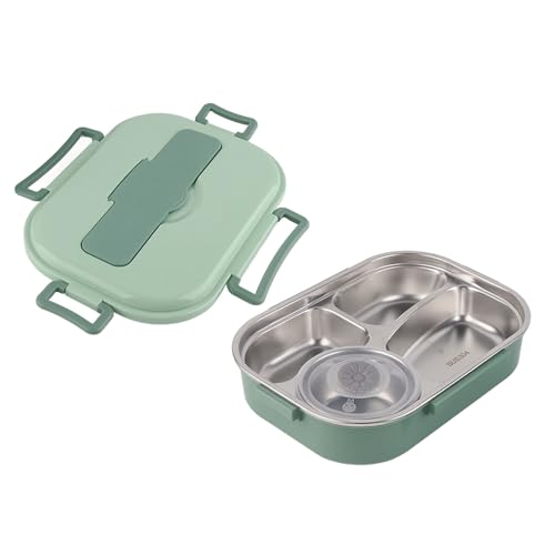 Yosoo Stainless Steel Lunch Box, 4 Grid Portable Box, Food Storage Container, Good Sealing Performance, Includes Spoons and Chopsticks (Four grid lunch box with soup bowl: green)