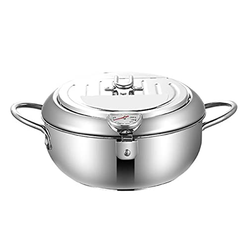 Padella per friggere con coperchio termometro in acciaio inox scolapiatti per olio griglia cucina utensili da cucina fritti padella con termometro