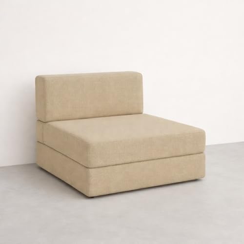 Image of PUM PUM Foldable Sofa Cum Bed | EPE Foam 2 Seater Floor Sofa | Premium Jute Fabric | Space-Saving Furniture for Living Room & Bedroom|36 Inch Width,Beige