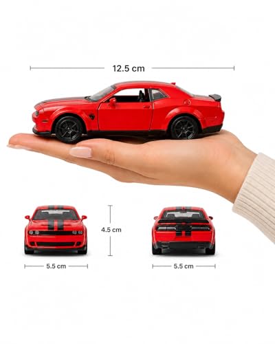 Image of Dodge Challenger SRT Hellcat Diecast Toy Car 1:36 Scale Pull Back Model Car with Sound & Lights, Openable Doors & Hood, Zinc Alloy Metal Muscle Car for Kids Boys Collectors