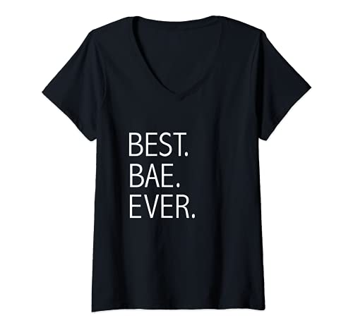 Femme Cadeau de Saint-Valentin romantique avec inscription « Best Bae Ever » T-Shirt avec Col en V