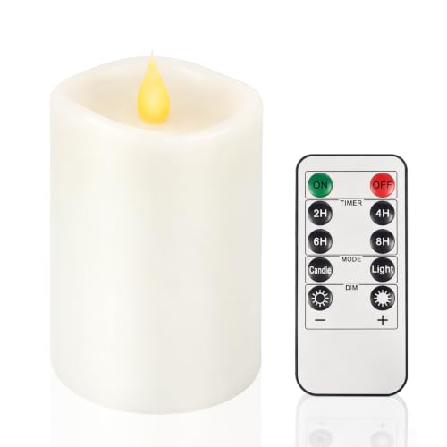 Image of 3x4 Flickering Flameless Candles Set of 1,4 inch Real Wax LED 600 Hours Battery Candles with Timer Remote,Control for Wedding Party Holiday Indoor,White