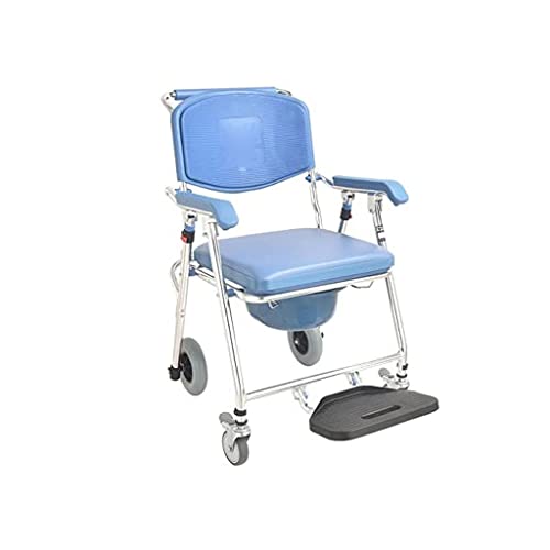 Silla de inodoro plegable, transporte móvil para mesita de noche y ducha, silla de ruedas antideslizante con reposapiés, soporta hasta 150 kg