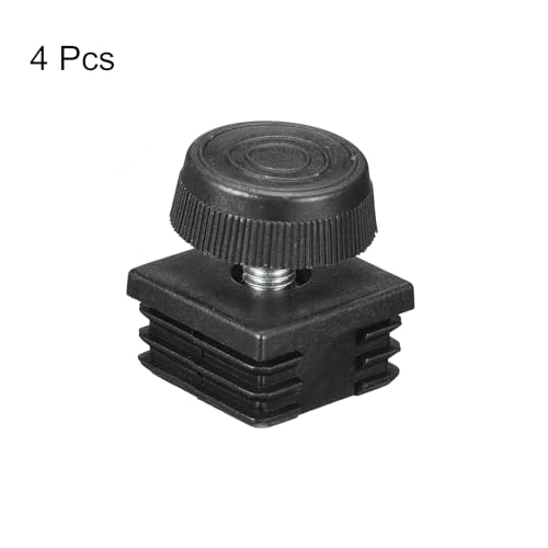 Image of uxcell 4Pcs Inserts for Square Tubes with Leveling Feet, for 1.18 inchx1.18 inch OD Square Tube, M8-1.25mm Thread Black Plastic Furniture Chair Blanking End Caps Insert Plugs