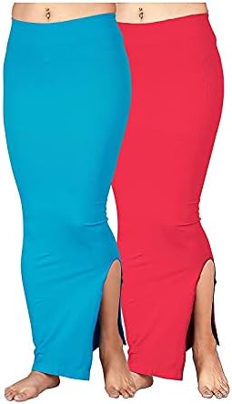 VEDNATH Women Microfiber Combo Saree Shapewear Petticoat Waist Trimmer Thigh Slimmer Turquoise Blue and Pink XL Size