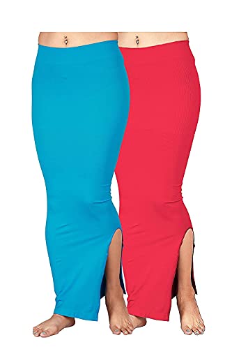 Vednath Women Microfiber Combo Saree Shapewear Petticoat Waist Trimmer Thigh Slimmer Turquoise Blue And Pink Xl Size #TOP24
