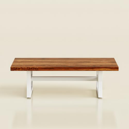 Image of Coffee Table, Solid Sheesham Wood, Brown & White | Solid Sheesham Wood