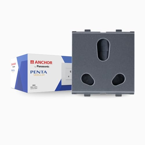 Image of Anchor by Panasonic Penta 2 Module 6A /16A Twin Socket with Shutter (Black, 65205B-2)