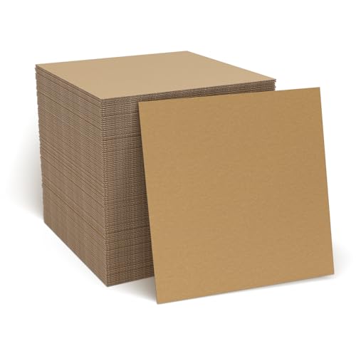 EZALFTIN 100 Pack 12x12 Inch Flat Corrugated Cardboard Sheets - 0.07 Inch Thick Square Thin Cardboard Padding Inserts for Crafts, Mailers, Box Dividers, Drawing & DIY Projects