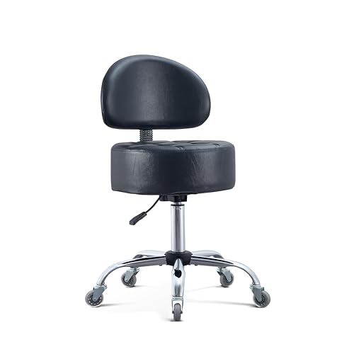 Image of Ergonomic Drafting Stool with Backrest, 400LB Heavy Duty Hydraulic Stool, 19-25 Inch Adjustable Height Rolling Stool Chair with Lumbar Support for Standing Desk, Salon, Tattoo, Kitchen, Home Office