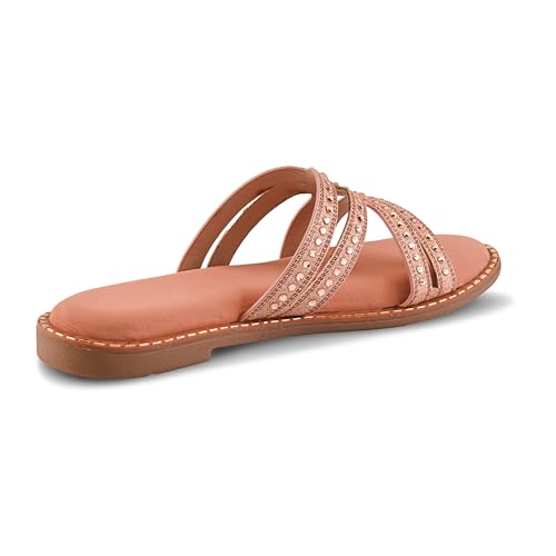 Image of Centrino Women's Beaded Flat Sandals| Open Toe Stylish Slip-On Sandals for Ladies | Metallic Crisscross Straps with Soft Cushioned Footbed for Comfort | Lightweight Casual Fashion Footwear (9305)