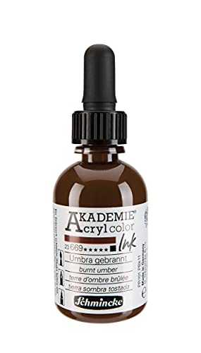 Schmincke - AKADEMIE Acryl color INK, Umbra gebrannt, 50 ml, 23 669 024, flüssige Acryl color-Farbe, pigmentierte Acryltinte zum Malen, Schreiben, Airbrush