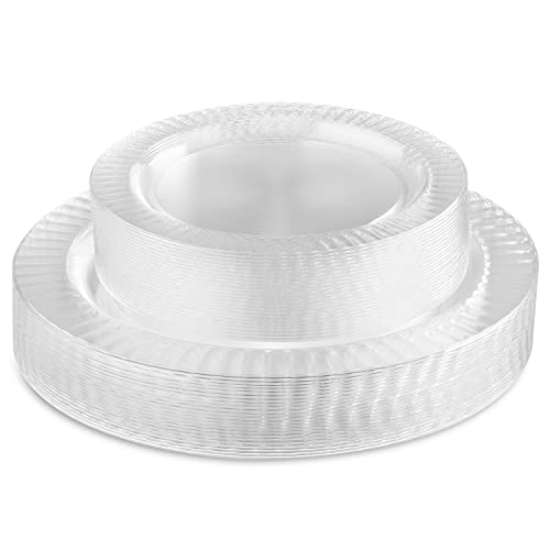Perfect Settings 50 Piece (25 Sets) Premium Clear Plastic Plates (25 X 10 Inch Dinner / 25 X 7 Inch Salad) Heavy Duty Elegant Disposable Dinnerware Plates (Clear Textured Edge) #TOP7
