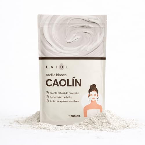 Arcilla Blanca en Polvo 300g LAIOL – Mascarilla de Arcilla Facial y Capilar – Limpieza Suave para Piel Sensible – Caolín Natural Cosmética Ecológica