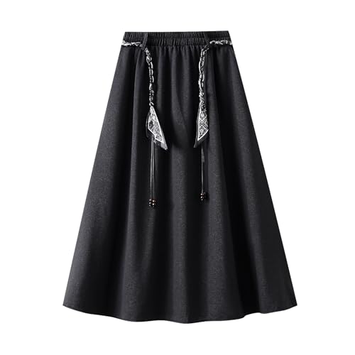 Jupe longue denim hiver avec taille élastique confortable et coupe trapèze élégante