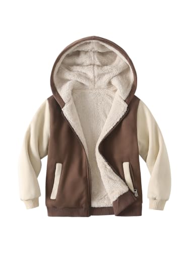 Image of Kids Boys Zip-Up Hooded Sherpa Lined Jacket Fleece Sweatshirts Coat