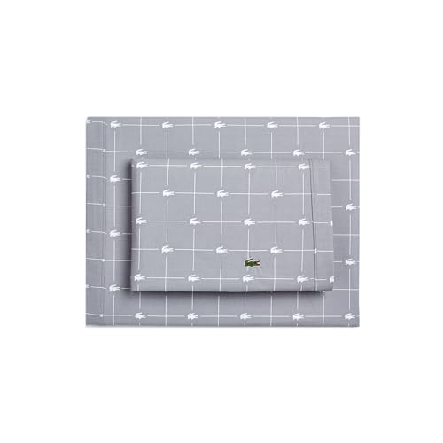 Image of Lacoste Slice 100% Cotton Percale Sheet Set, Sleet, Full