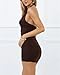 MiiVoo Women's Summer Sexy Cutout Halter Bodycon Mini Dresses Deep V-Neck Backless Ruched Party Club Short Dresses (US, Alpha, Small, Regular, Regular, Coffee)