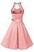 Topdress Women's Vintage Polka Audrey Dress 1950s Halter Retro Cocktail Dress Blush Pink M