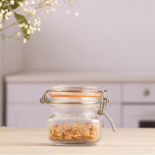 Image of Kilner Premium 250ml Airtight Leakproof Square Glass Jar with Clip Top Lid or Spices, Sauces, Chutneys, Baby Food, Honey, Ghee | Kitchen Storage Reusable BPA Free Glass Container