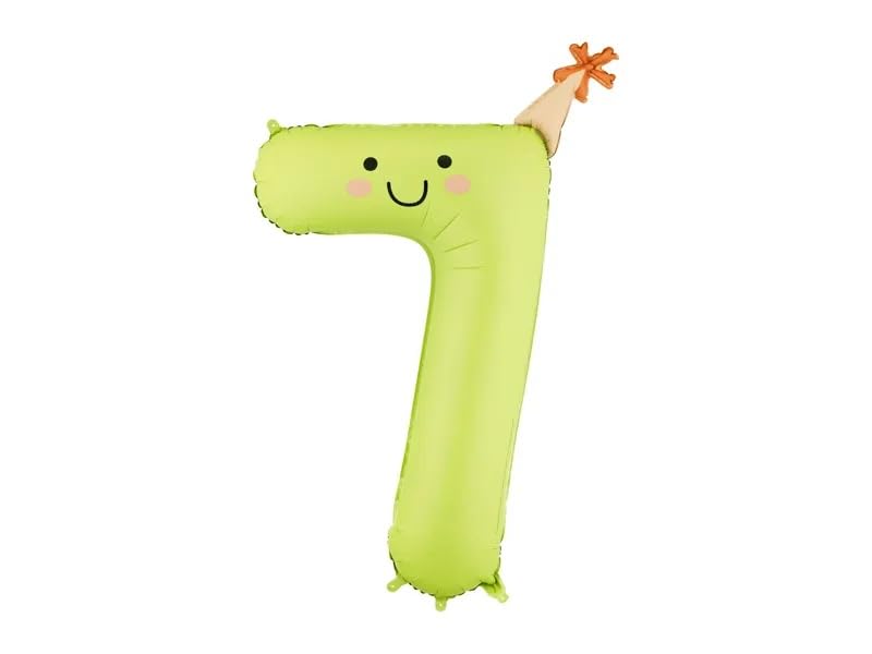 Cute Number Balloons for Birthday Parties, 0-9 Selectable Numbers, Multicolour Smiley Face Design, 86cm, Kids and Adults (Number 7)
