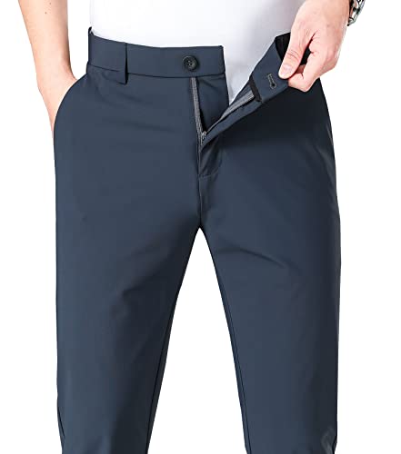 Lushenuni Men's Golf Pants Slim High Stretch, Ice Silk Dress Pants With Expandable-Wais Pants (34, Grey) #TOP2