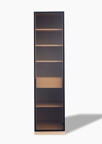 日本製 北欧風 幅45cm 高さ180cm アルミフレーム キッチン収納 食器棚 ダイニングボード 完成品 (ナチュラル)