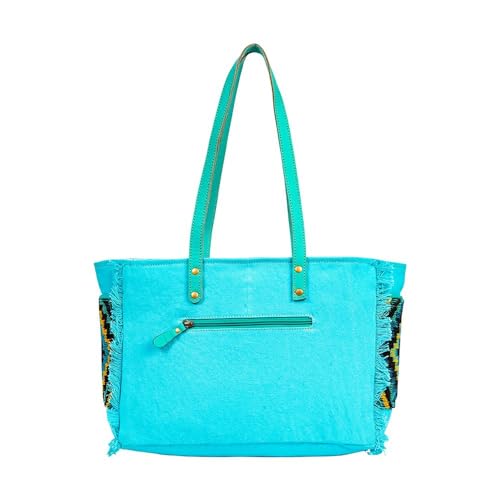 Myra Bag Shoulder Bag for Women - Western Upcycled Hairon Canvas & Leather Handbag Turquoise3