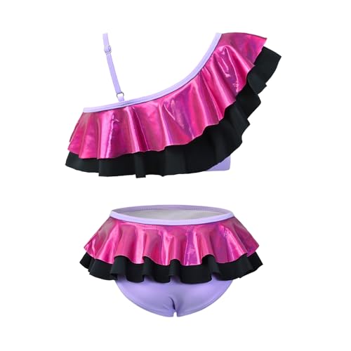 CHILDRENSTAR Girls Bikinis Set Metallic 2 Pieces Swimsuit Cute Ruffles Solid Color Block Bathing Suits with Hairbands2