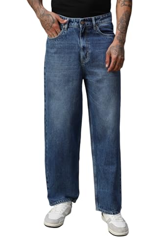 Image of High Star Men Cotton Washed Loose Fit Casual Mid-Rise Jeans