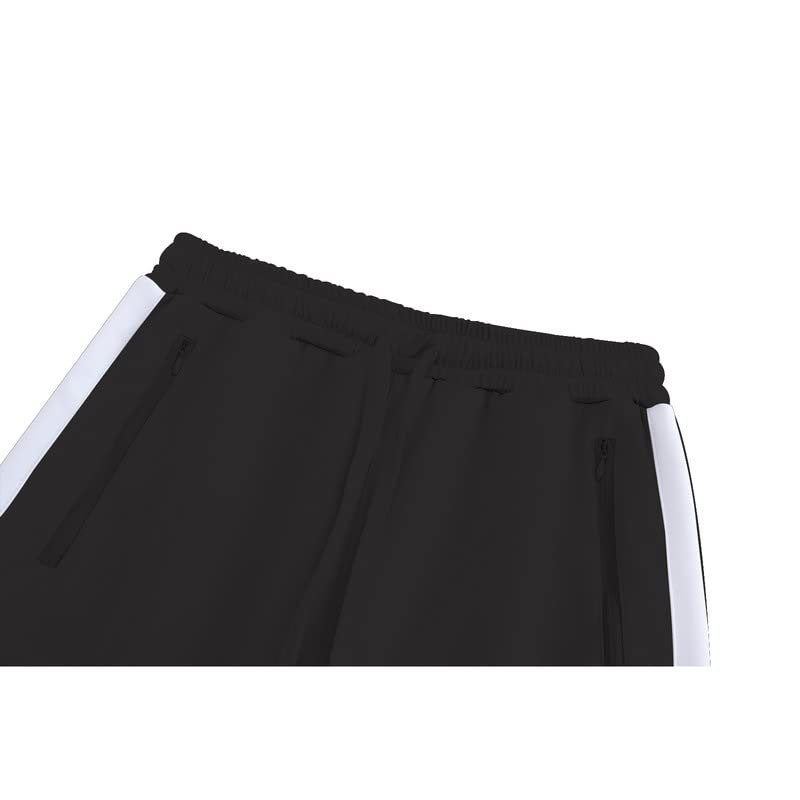 Męski dres na co dzień, kontrastowe paski, zamek błyskawiczny, spodnie sportowe, spodnie do biegania, na siłownię, odzież sportowa, 2-częściowy, z kieszeniami na zamek błyskawiczny, Czarny, M