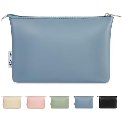 Narwey Small Makeup Bag for Purse Small Cosmetic Bag Women PU Leather Travel Makeup Pouch Zipper Pouch (Greyish Blue) Cover