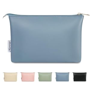 Narwey Small Makeup Bag for Purse Vegan Leather Travel Makeup Pouch Cosmetic Bag Zipper Pouch for Women (Greyish Blue)