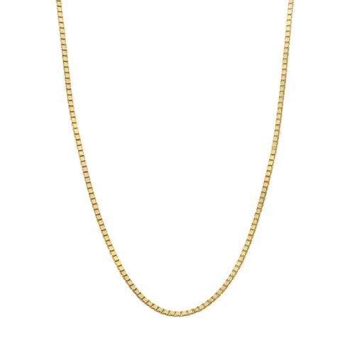 14K Real Yellow/White Gold Solid Box Link Chain Necklace with Lobster Claw Clasp, Jewelry Gift for Women or Men