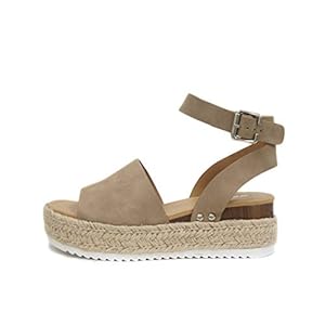 Soda Topic Open Toe Buckle Ankle Strap Espadrilles Flatform Wedge Casual Sandal