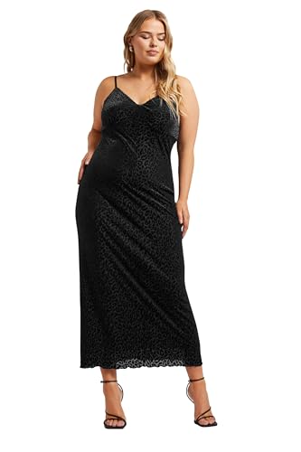 Yours London Curve Animal Velour Maxi Slip Dress - Women's - Plus Size Curve Black