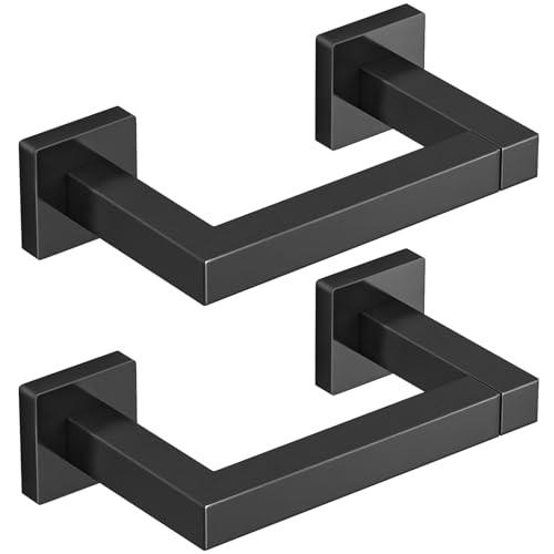 Image of FEILERN Toilet Paper Holder Matte Black, 2 Pack Wall Mount for Bathroom | Square Tissue Paper Holder, Stainless Steel, Double Post Pivoting, Commercial Toilet Paper Dispenser