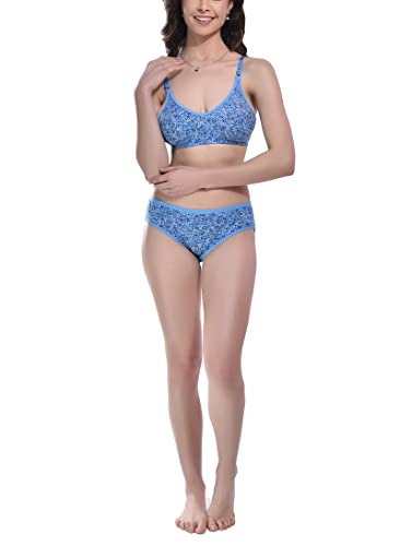 Image of StyFun Women Cotton Blend Floral Print Non-Padded Non-Wired Bra Panty Set Full Coverage Lingerie Set Multicolor See Main Image to Check How Many Sets You Will Get